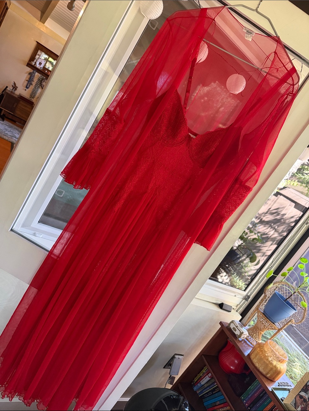 Vintage Pristine Fredricks of Hollywood Red Heart Nightgown Robe Set